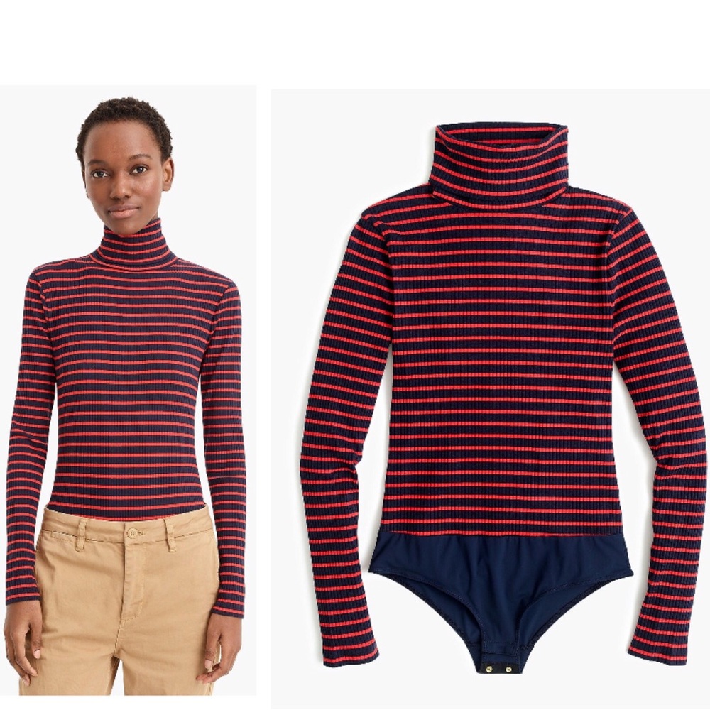 NWT J.Crew Red Striped Ribbed Turtleneck Bodysuit